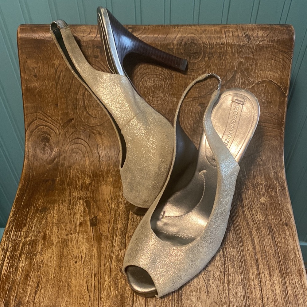 BCBG sparkly gold heels worn twice